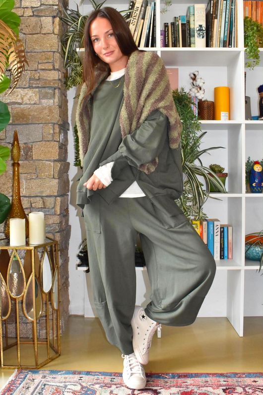 Stripe Boucle Slouch Knit Mocha & Moss